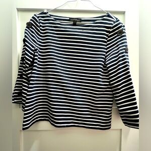 Banana Republic Womens 3/4 Sleeve Top Boat Neck Pullover Striped Black White XS